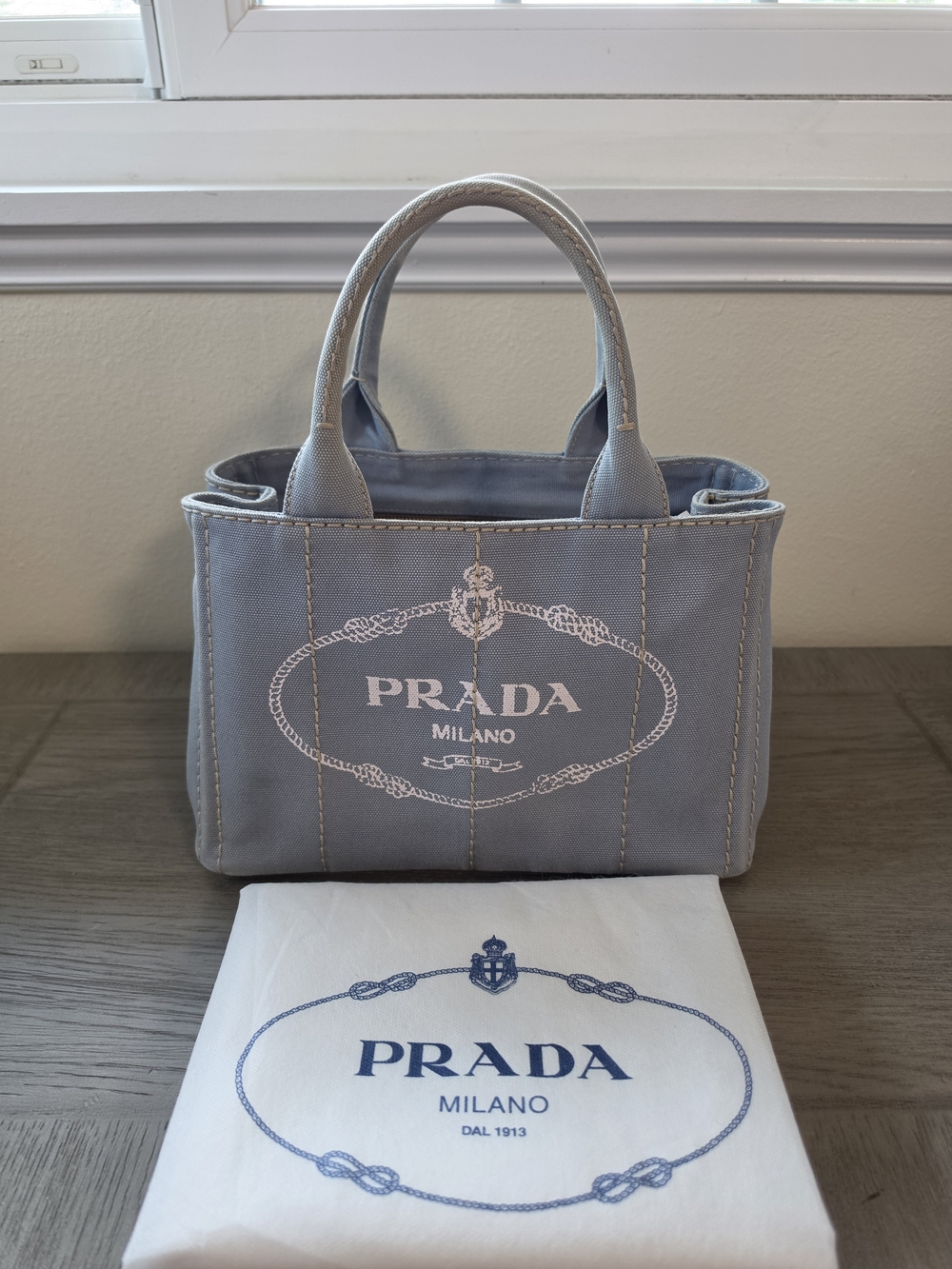 Prada Canapa Mini Light Denim Blue Canvas Tote - Picture 12 of 12